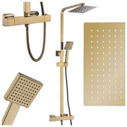 BATERIA PRYSZNICOWA Z TERMOSTATEM DESZCZOWNICĄ T153 ZŁOTA SZCZOTKOWANA T153-GL-BR