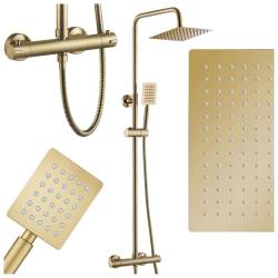 BATERIA PRYSZNICOWA Z TERMOSTATEM I DESZCZOWNICĄ T151-GL-BR ZŁOTA SZCZOTKOWANA T151-GL-BR