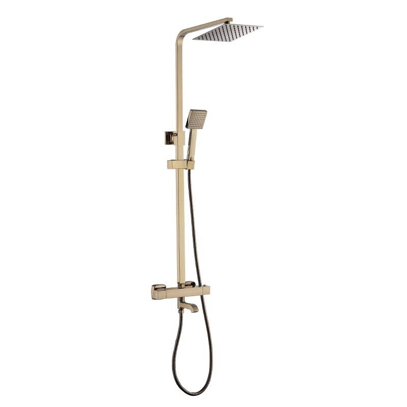 BATERIA PRYSZNICOWA Z TERMOSTATEM I DESZCZOWNICĄ T154C ZŁOTA SZCZOTKOWANA T154-GL-BR