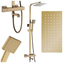 BATERIA PRYSZNICOWA Z TERMOSTATEM I DESZCZOWNICĄ T154C ZŁOTA SZCZOTKOWANA T154-GL-BR