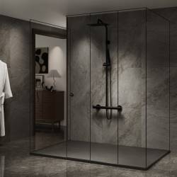 BRODZIK PRYSZNICOWY KAMIENNY PROSTOKĄTNY SLIM RIKO CZARNY 90x80 CM RIKO-BL-90X80