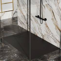 BRODZIK PRYSZNICOWY KAMIENNY PROSTOKĄTNY SLIM RIKO CZARNY 150x90 CM RIKO-BL-150X90