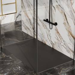 BRODZIK PRYSZNICOWY KAMIENNY PROSTOKĄTNY SLIM RIKO CZARNY 150x80 CM RIKO-BL-150X80