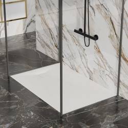 BRODZIK PRYSZNICOWY KAMIENNY PROSTOKĄTNY SLIM RIKO BIAŁY 90x80 CM RIKO-WH-90X80