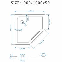 BRODZIK PRYSZNICOWY KAMIENNY PIĘCIOKĄTNY SLIM RAVE CZARNY 100x100 CM RAVE-BL-100