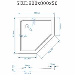 BRODZIK PRYSZNICOWY KAMIENNY PIĘCIOKĄTNY RAVE BIAŁY 80x80 CM RAVE-WH-80
