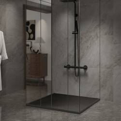 BRODZIK PRYSZNICOWY KAMIENNY KWADRATOWY SLIM RIKO CZARNY 80x80 CM RIKO-BL-80