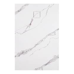 BRODZIK PRYSZNICOWY KAMIENNY PROSTOKĄTNY SLIM RIKO BIAŁY WZÓR MARMUR 100x80 MAR-RIKO-WH-100X80