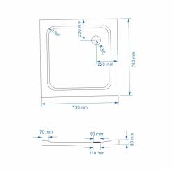 Kopia - BRODZIK PRYSZNICOWY KWADRATOWY SLIM ST02C CZARNY 70x70 CM ST02C-BL-70