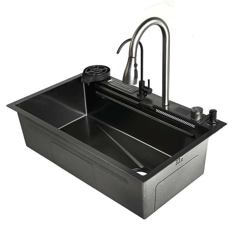 ZLEWOZMYWAK JEDNOKOMOROWY WIELOFUNKCYJNY COBA 75X46 CZARNY ZLEW KUCHENNY STALOWY COBA-BL-75X46