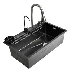 ZLEWOZMYWAK JEDNOKOMOROWY WIELOFUNKCYJNY COBA 75X46 CZARNY ZLEW KUCHENNY STALOWY COBA-BL-75X46