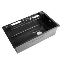 ZLEWOZMYWAK JEDNOKOMOROWY WIELOFUNKCYJNY COBA 75X46 CZARNY ZLEW KUCHENNY STALOWY COBA-BL-75X46