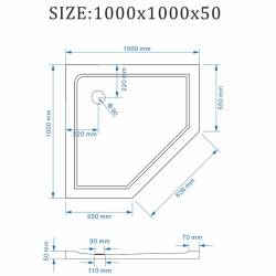 Kopia - BRODZIK PRYSZNICOWY PIĘCIOKĄTNY SLIM ST08C BIAŁY 100x100 CM ST08C-WH-100