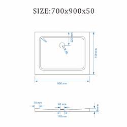 Kopia - BRODZIK PRYSZNICOWY PROSTOKĄTNY SLIM ST05C BIAŁY 90x70 CM ST05C-WH-90X70