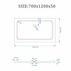 BRODZIK PRYSZNICOWY PROSTOKĄTNY SLIM ST05E BIAŁY 120x70 CM ST05E-WH-120X70
