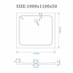 Kopia - BRODZIK PRYSZNICOWY PROSTOKĄTNY SLIM ST06B BIAŁY 110x100 CM ST06B-WH-110X100