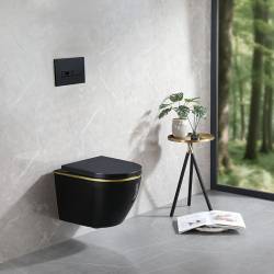MISKA WC WISZĄCA RIMLESS MIZU-BL-GL-RIM-02 CZARNA DESKA WOLNOOPADAJĄCA DUROPLAST MIZU-BL-GL-RIM-02