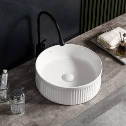 UMYWALKA NABLATOWA CERAMICZNA OKRĄGŁA LAVA-WH-RF-370 BIAŁA RYFLOWANA LAVA-WH-RF-370