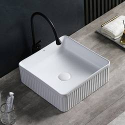 UMYWALKA NABLATOWA CERAMICZNA KWADRATOWA RYFLOWANA AURA-WH-375 BIAŁA AURA-WH-375