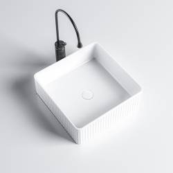 UMYWALKA NABLATOWA CERAMICZNA KWADRATOWA RYFLOWANA AURA-WH-375 BIAŁA AURA-WH-375