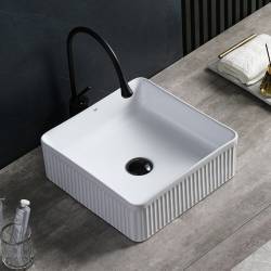 UMYWALKA NABLATOWA CERAMICZNA KWADRATOWA RYFLOWANA AURA-WH-375 BIAŁA AURA-WH-375