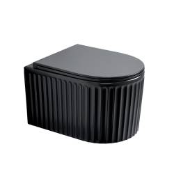 MISKA WC WISZĄCA RIMLESS LUMA-BL-RIM-03 CZARNA RYFLOWANA DESKA WOLNOOPADAJĄCA DUROPLAST LUMA-BL-RIM-03