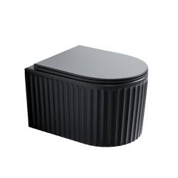 MISKA WC WISZĄCA RIMLESS LUMA-MTB-RIM-03 CZARNY MAT RYFLOWANA DESKA WOLNOOPADAJĄCA DUROPLAST LUMA-MTB-RIM-03