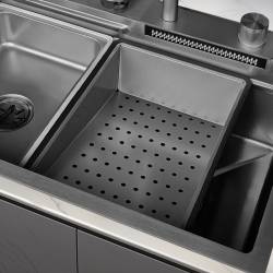 ZLEW KUCHENNY JENOKOMOROWY Z WODOSPADEM WIELOFUNKCYJNY GRAFITOWY TOKIO-BL-68X46