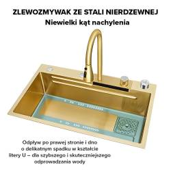 ZLEW KUCHENNY JEDNOKOMOROWY Z WODOSPADEM WIELOFUNKCYJNY ZŁOTY COSTA-GL-75X46
