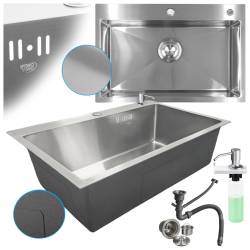 ZLEW KUCHENNY ZLEWOZMYWAK JENOKOMOROWY STALOWY INOX ALOR-CH-68X45 DOZOWNIK SYFON UCHWYTY