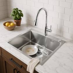 ZLEW KUCHENNY ZLEWOZMYWAK JENOKOMOROWY STALOWY INOX ALOR-CH-59X49 DOZOWNIK SYFON UCHWYTY