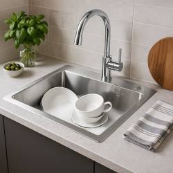 ZLEW KUCHENNY ZLEWOZMYWAK JENOKOMOROWY STALOWY INOX ALOR-CH-59X49 DOZOWNIK SYFON UCHWYTY
