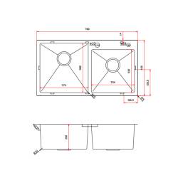 ZLEW KUCHENNY ZLEWOZMYWAK DWUKOMOROWY STALOWY INOX VISTA-CH-78X43 DOZOWNIK SYFON UCHWYTY