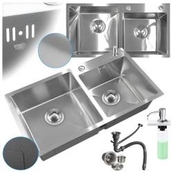 ZLEW KUCHENNY ZLEWOZMYWAK DWUKOMOROWY STALOWY INOX VISTA-CH-78X43 DOZOWNIK SYFON UCHWYTY
