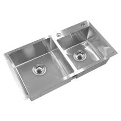 ZLEW KUCHENNY ZLEWOZMYWAK DWUKOMOROWY STALOWY INOX VISTA-CH-75X45 DOZOWNIK SYFON UCHWYTY