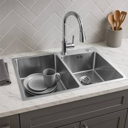 ZLEW KUCHENNY ZLEWOZMYWAK DWUKOMOROWY STALOWY INOX VISTA-CH-75X45 DOZOWNIK SYFON UCHWYTY