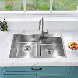ZLEW KUCHENNY ZLEWOZMYWAK DWUKOMOROWY STALOWY INOX VISTA-CH-75X45 DOZOWNIK SYFON UCHWYTY