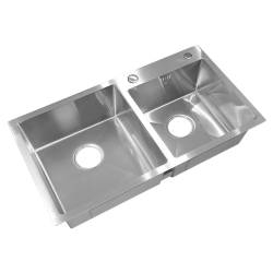 ZLEW KUCHENNY ZLEWOZMYWAK DWUKOMOROWY STALOWY INOX VISTA-CH-75X45 DOZOWNIK SYFON UCHWYTY