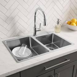ZLEW KUCHENNY ZLEWOZMYWAK DWUKOMOROWY STALOWY INOX VISTA-CH-75X45 DOZOWNIK SYFON UCHWYTY