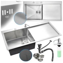 ZLEW KUCHENNY ZLEWOZMYWAK JENOKOMOROWY Z OCIEKACZEM STALOWY INOX MILOS-CH-78X48 DOZOWNIK SYFON UCHWYTY