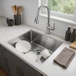 ZLEW KUCHENNY ZLEWOZMYWAK JENOKOMOROWY STALOWY INOX RODOS-CH-50X40 SYFON UCHWYTY