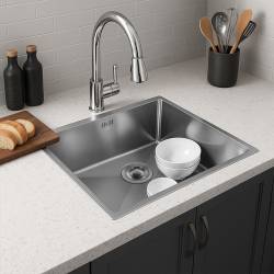 ZLEW KUCHENNY ZLEWOZMYWAK JENOKOMOROWY STALOWY INOX RODOS-CH-50X40 SYFON UCHWYTY