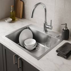 ZLEW KUCHENNY ZLEWOZMYWAK JENOKOMOROWY STALOWY INOX ALOR-CH-50X40 DOZOWNIK SYFON UCHWYTY