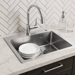 ZLEW KUCHENNY ZLEWOZMYWAK JENOKOMOROWY STALOWY INOX ALOR-CH-55X45 DOZOWNIK SYFON UCHWYTY