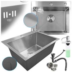 ZLEW KUCHENNY ZLEWOZMYWAK JENOKOMOROWY STALOWY INOX ALOR-CH-55X45 DOZOWNIK SYFON UCHWYTY