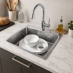 ZLEW KUCHENNY ZLEWOZMYWAK JENOKOMOROWY STALOWY INOX ALOR-CH-40X45 DOZOWNIK SYFON UCHWYTY