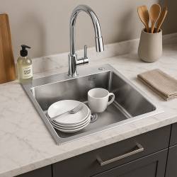 ZLEW KUCHENNY ZLEWOZMYWAK JENOKOMOROWY STALOWY INOX ALOR-CH-40X45 DOZOWNIK SYFON UCHWYTY