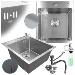 ZLEW KUCHENNY ZLEWOZMYWAK JENOKOMOROWY STALOWY INOX ALOR-CH-40X45 DOZOWNIK SYFON UCHWYTY