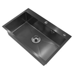 ZLEW KUCHENNY ZLEWOZMYWAK JENOKOMOROWY STALOWY CZARNY ALOR-BL-68X45 DOZOWNIK SYFON UCHWYTY