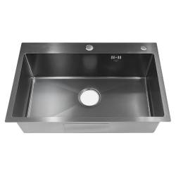 ZLEW KUCHENNY ZLEWOZMYWAK JENOKOMOROWY STALOWY CZARNY ALOR-BL-68X45 DOZOWNIK SYFON UCHWYTY
